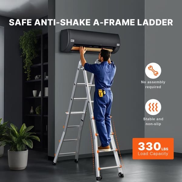 Teleskopisk Stege 15 ft med A-ram - Utökningsbar Kompakt Aluminiumstege - Fällbar Multifunktionell Campingbil Stege