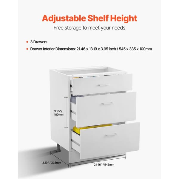 Lav møbel - DUOKU - Shaker - 3 skuffer - 61 cm x 48 cm x 81 cm - Usamlet Vit