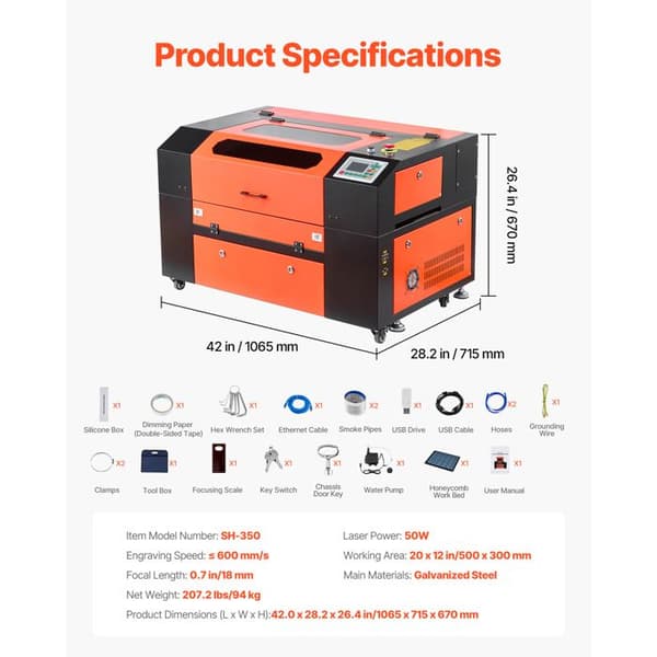 Lasergravyrmaskin CO2 - DUOKU - SH-350 - 50 W - 500x300 mm - Skärning 4 passager