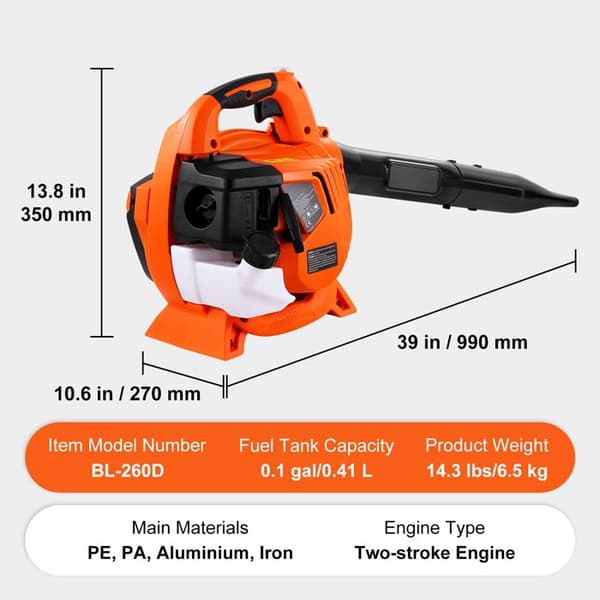 Blæser til blade - DUOKU - BL-260D - 2 takter 26CC - Bærbar 2 i 1 - 156 MPH