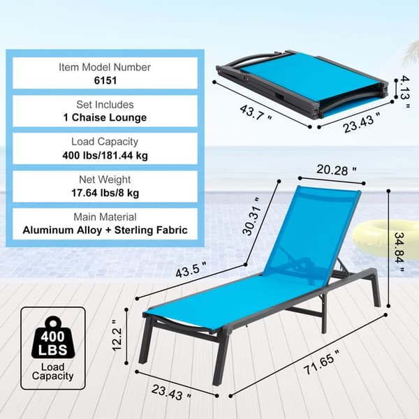 Udendørs Liggestol - DUOKU - Model 6151 - Justerbar 5 Positioner - Sammenfoldelig - Aluminium Blå Blå