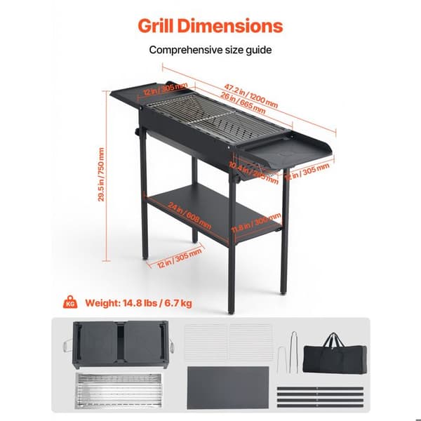 Fällbar Kolgrill-Duoku-Portabel för Camping och Trädgård, Justerbar Höjd med Fällbara Sidobord