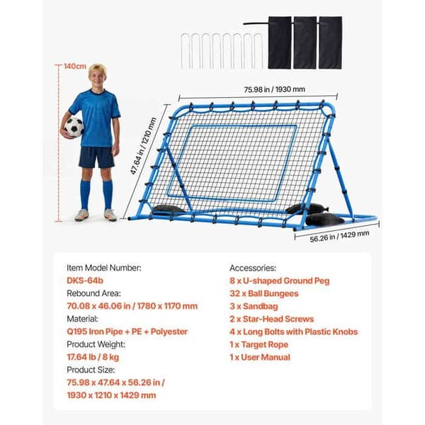 Fodbold Rebound Net-Duoku-193x121 cm-Justerbar Vinkel Rebounder-Durable Jernstruktur og PE Net