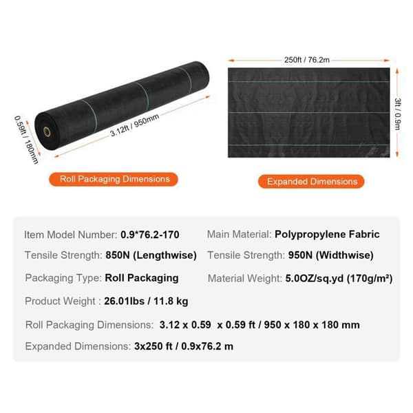 Barriere Væv Mod Ukrudt - DUOKU - 3FTx250FT - Polypropylen - Høj Permeabilitet - 5OZ