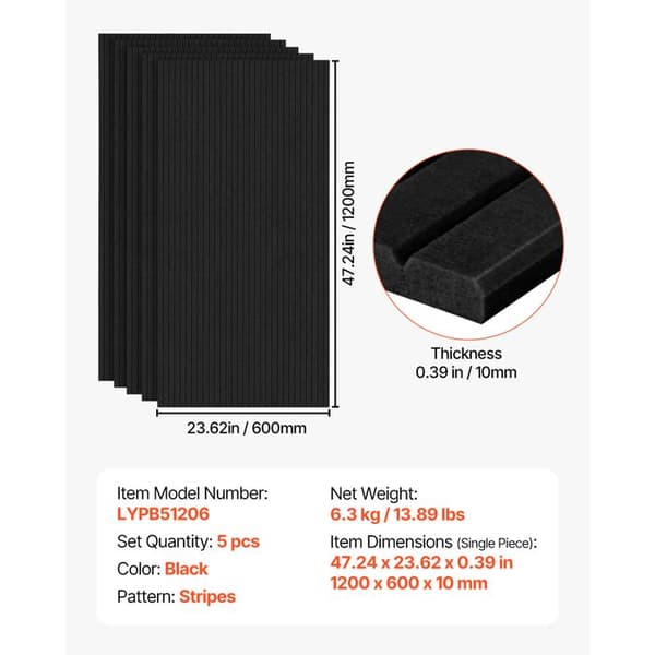 Akustikpanel-Duoku-5-pack-Självhäftande Akustisk Skumvägg-120 x 60 x 1 cm-Svart