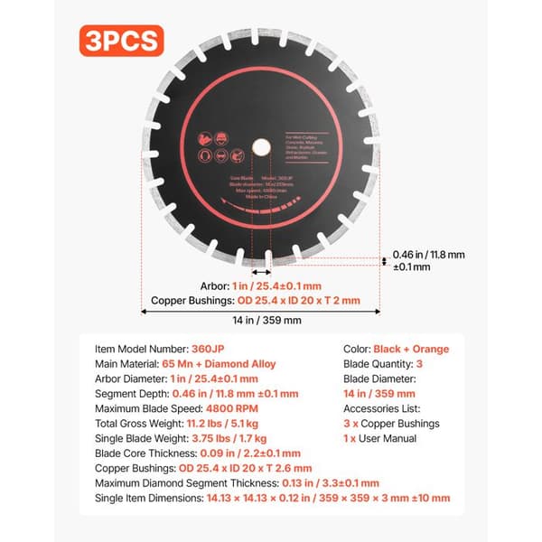 Diamantskiva - DUOKU - 360JP - 359 mm - 3-pack - Betong/Granite/Sten