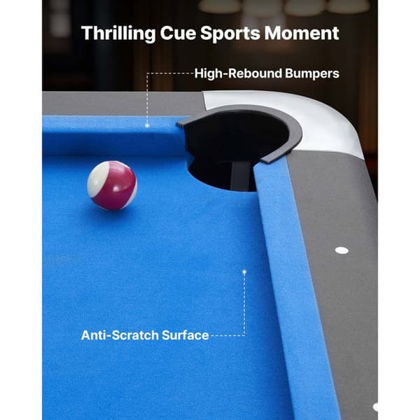 Billardbord - DUOKU - SUB-8446R-1A - Bærbare justerbare ben - 2135 mm - Blåt tæppe Svart med blå matta