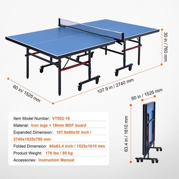 Ping-pong bord - DUOKU - VT002-18 - Indendørs MDF - Foldbart - Hurtigspændingsnet