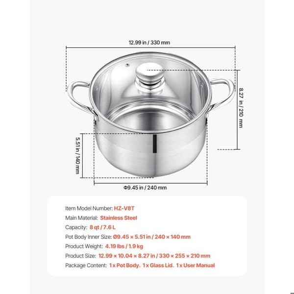 Marmite - DUOKU - HZ-V8T - 7,6 L - Rostfritt stål - Glaslock - Induktionskompatibel