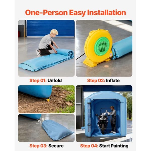 Inflatable Målarbox - DUOKU - 3x2,5x2,5 m - Fläkt 550 W - Luftfiltrering - Rundat Tak Blå