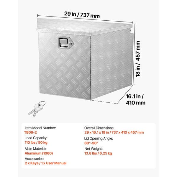 Timon trailer kasse - DUOKU - TB09-2 - Aluminium 1060 - 73,7x41x45,7 cm - Indbygget lås