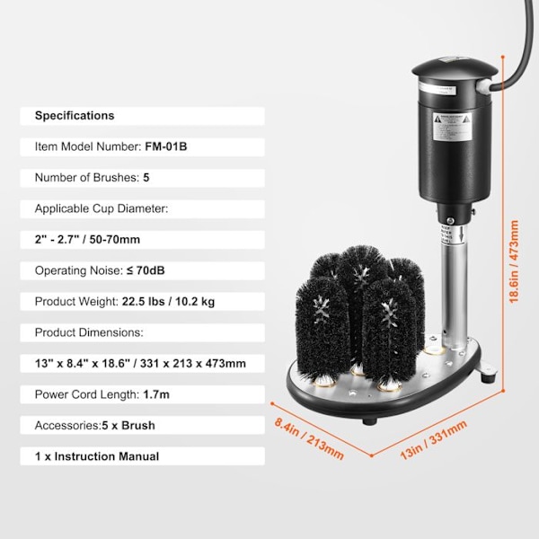 Diskmaskin - DUOKU - FM-01B - 5 borstar - 1200 muggar/timme - 70 dB max