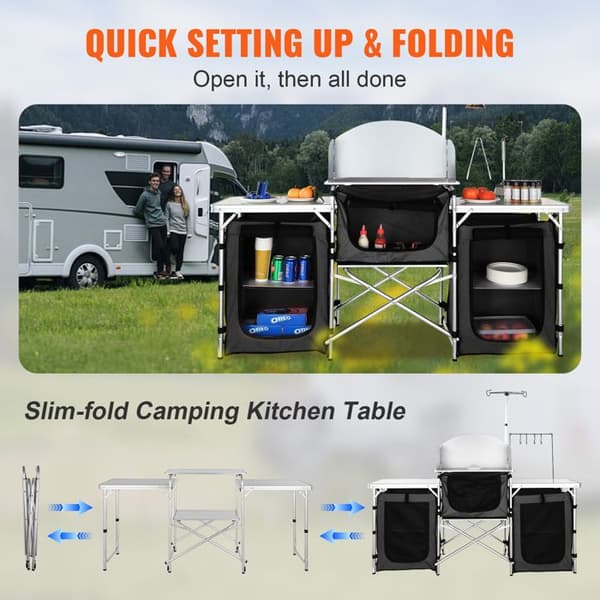 Fällbar Campingspisbord-Duoku-Utomhuskök med Förvaringspåse-Aluminium