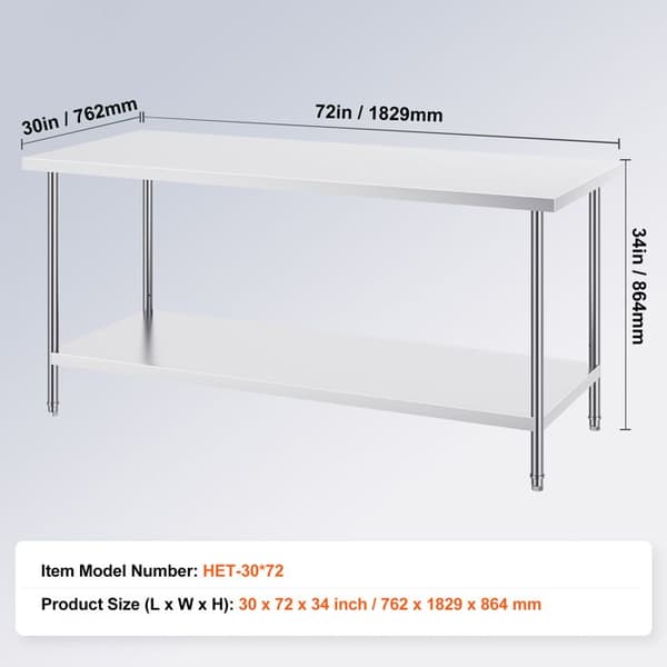 Arbejdsoverflade Køkken - DUOKU - HET-30*72 - Rustfrit Stål - 3 Højdeniveauer - 762 x 1829 mm