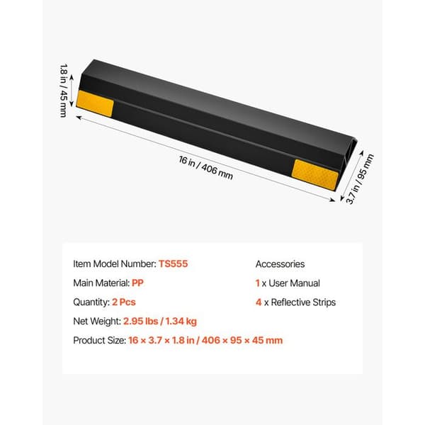 Parkingstopper til Garage-Duoku-2-Pack, Holdbar Hjulstopper på 40,6 cm, i PP med Reflekterende Striber