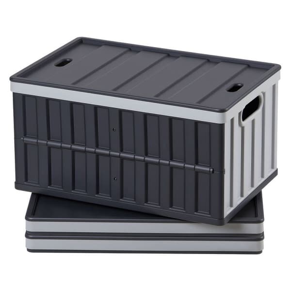 Fällbar Plastlåda med Lock 65 L-Duoku-3-pack, Ideal för Hemmet, Bilen, Camping, Svart och Grå