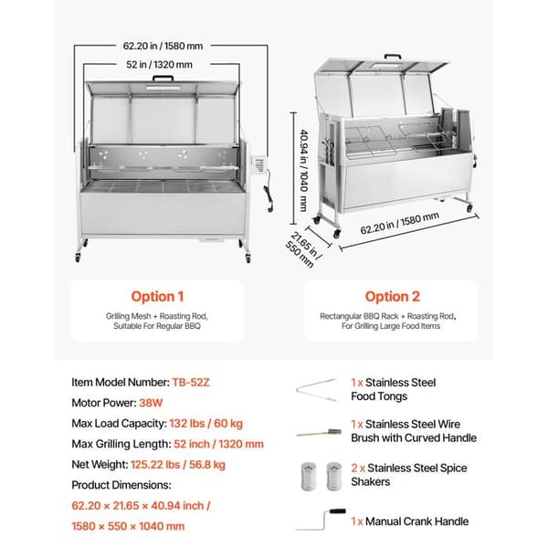 Kulgrill - DUOKU - TB-52Z - Elektrisk spid - 52" madlavning - 4 positioner