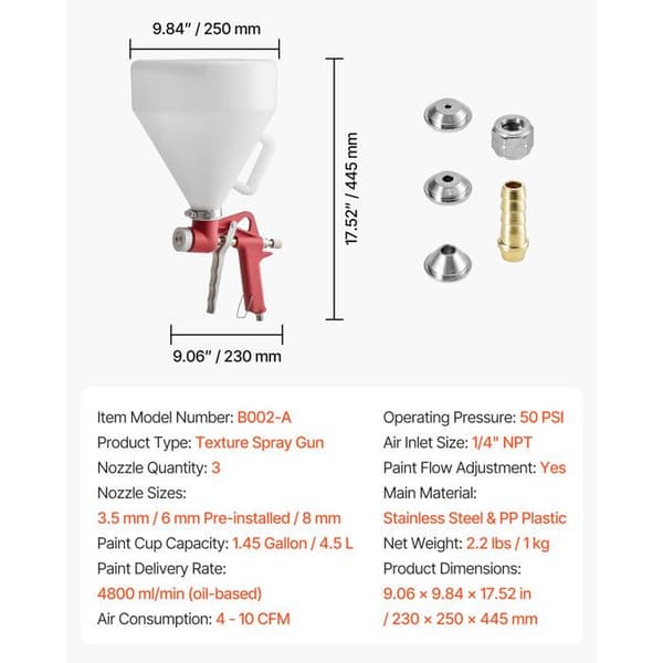 Pneumatisk målarpistol - DUOKU - B002-A - 3 utbytbara munstycken - Tratt 4,5 L - Flöde 4800 ml/min
