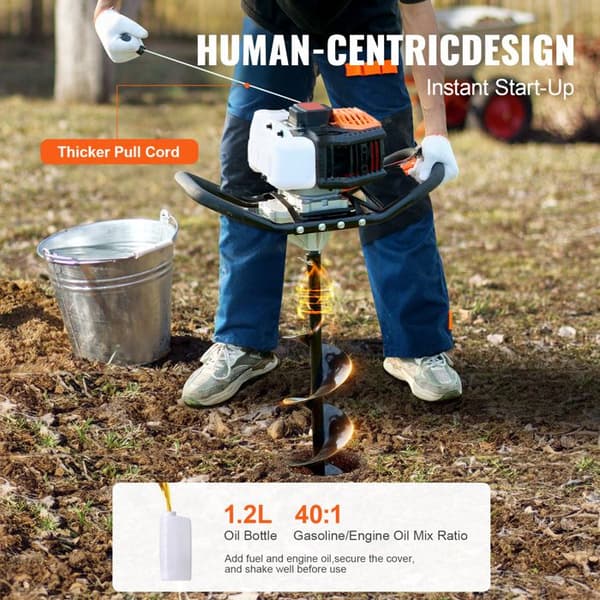 Benzinbor-Duoku-43 CC-1 250 W-8 tommer bor-Orange og Sort-Effektiv Haveassistent-Til Planter