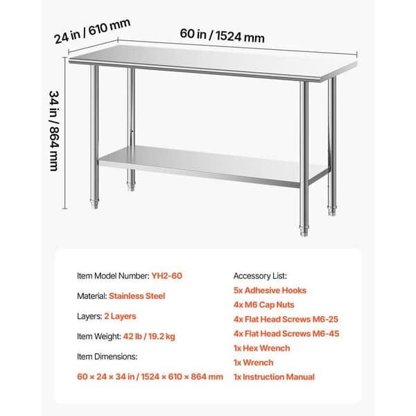 Professionel Køkkenarbejdsbord-Duoku-i Rustfrit Stål-Dimensioner 152,4x61 cm-Idéel til Forberedelse i Restauranter