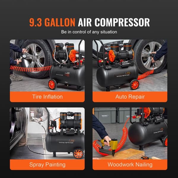 Luftkompressor - DUOKU - 9,3 Gallons - 2,5 HK - 70 dB Støjsvag - Uden Olie