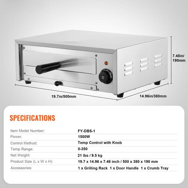 Pizza-uuni - DUOKU - FY-DBS-1 - Ruostumaton teräs - 12 tuumaa - 1500 W