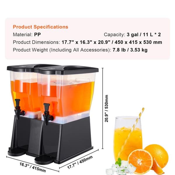 Drycker Distributör - DUOKU - 2 x 3 Gallon - Plast - Stöd och Lock med Kran