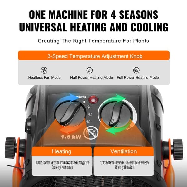 Värmesystem för växthus - DUOKU - BG-E2A - 2000 W - Överhettningsskydd - 3 Hastigheter Svart