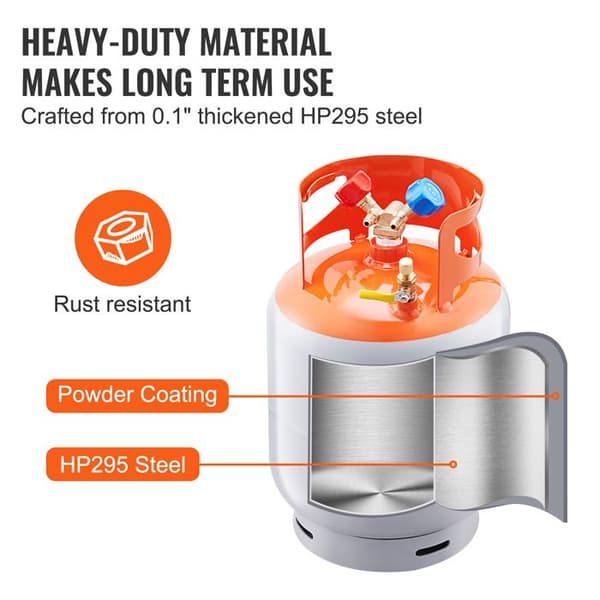 Bærbar kølemiddelopsamlingscylinder - DUOKU - 30 lb - Kapacitet 30 lb - 400 psi - HP295 stål, orange/grå