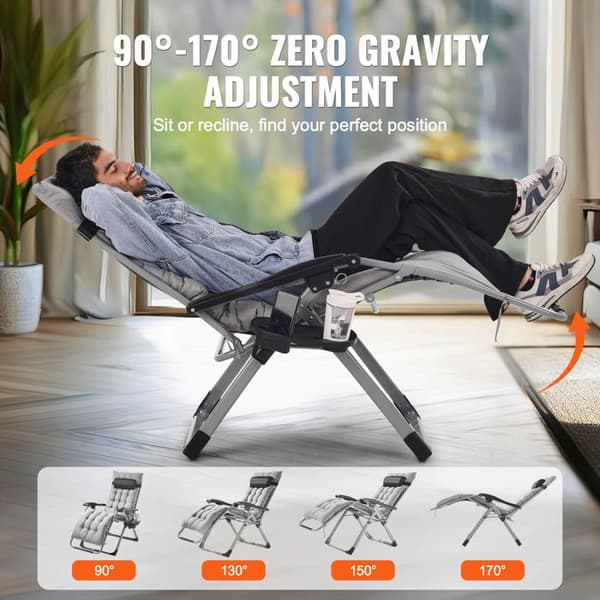 Gravity Chair - DUOKU - 26 Inches - Supports 500 lb - Adjustable - Gray Grå