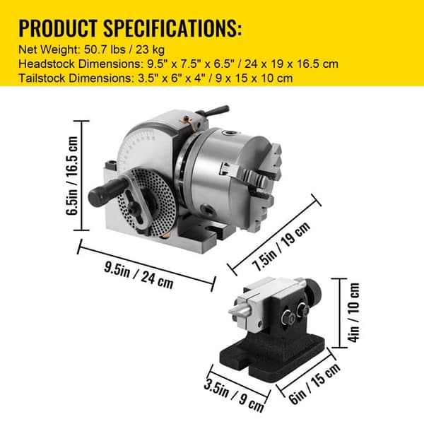 Precision Division Head - DUOKU - BS-0 - 3-Jaw Chuck - MT2 Tailstock - Milling Machine