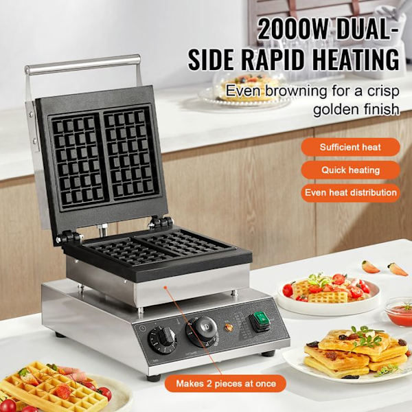 Gauffrör - DUOKU - HT-2210 - 2000 W - Rostfritt Stål - Non-stick pengar