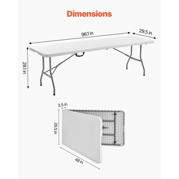 Fällbart Rektangulärt Plastbord-Duoku-244 cm, för Evenemang, Picknick, Inomhus- och Utomhusbruk, Vitt