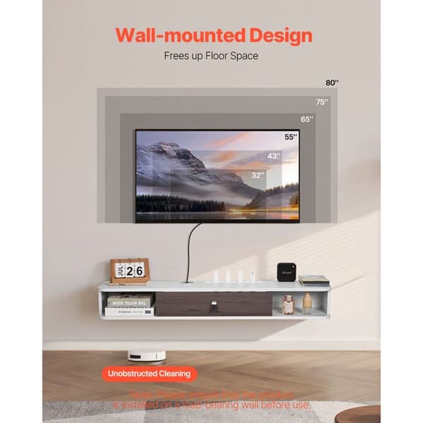 Væghængt TV-møbel - DUOKU - 120 cm - Moderne Multimedia-konsol - Hvid - Moderne Design Vit, Träfärg
