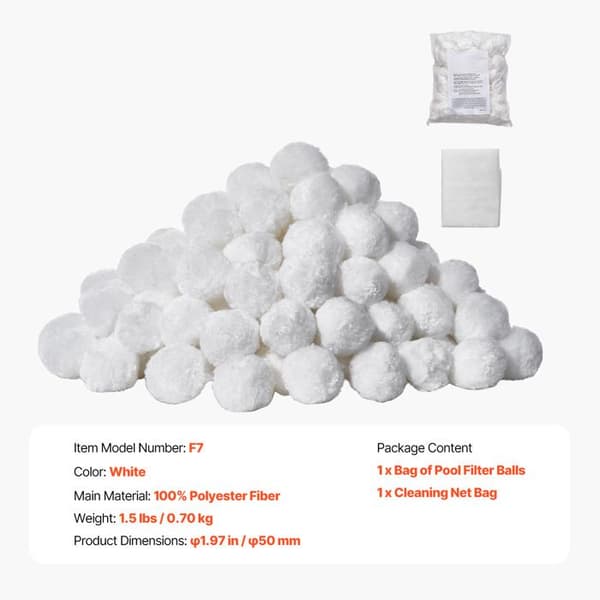 Filtreringskulor - DUOKU - F7 - 1,5 lb - 100% Polyesterfiber - Poolfiltrering Vit