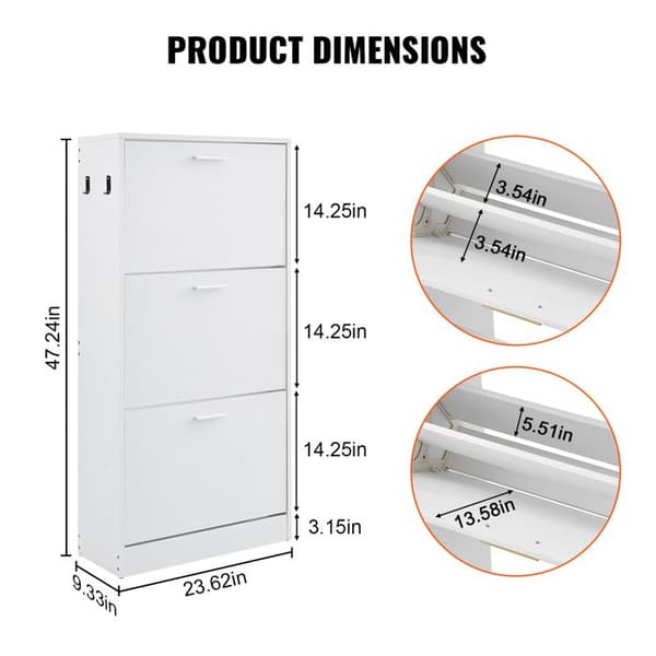 Skoskåp - DUOKU - HZS003 - 3 Foldspeglar - Vit - Entréorganisatör