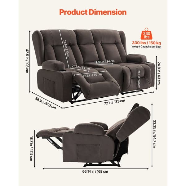 Elastisk El-soffa - DUOKU - 2 Platser - Värme - Massage - Mocka