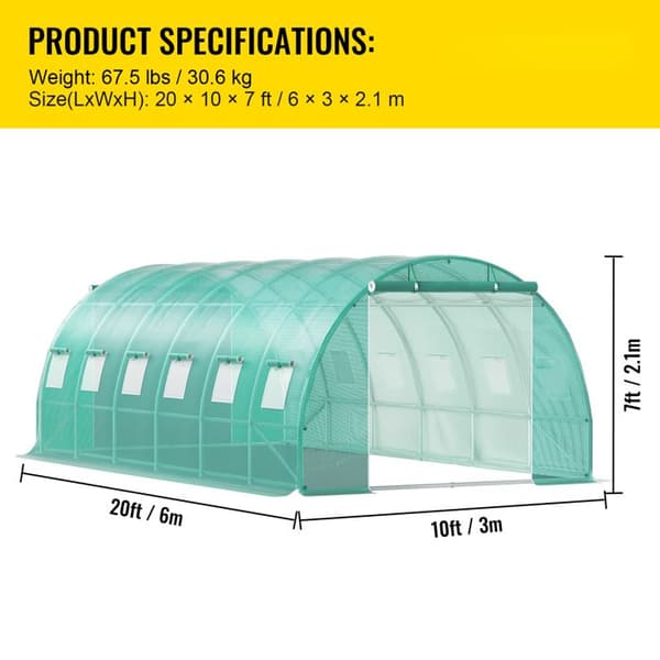 Serre Tunnel i Markplan-Duoku-Portabel Varmserre-20x10x7ft-För Växter-med Galvaniserade Stålrör