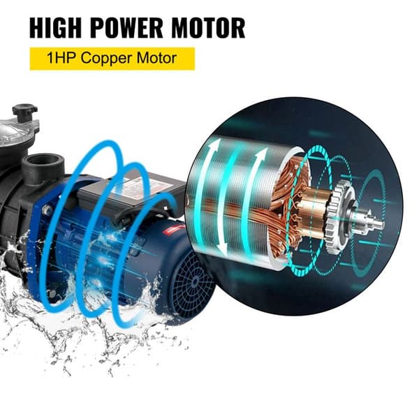 750 W Pool Pump-Duoku-18000 L/h-1 HK-Pool Pump for Inground Pools-Entrance/Exit 50 mm-2 Connection Hoses