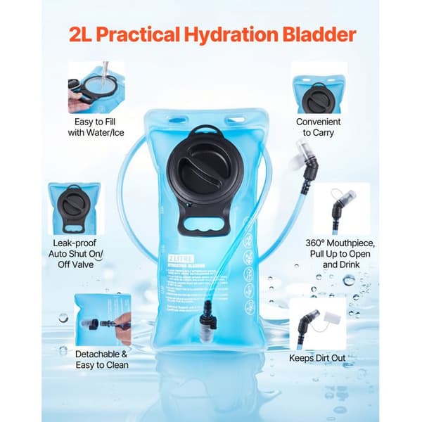 Hydrationsrygsæk - DUOKU - Model SS-69962-2 - 2L Vandpose - Let - Vandtæt svart och silvergrå