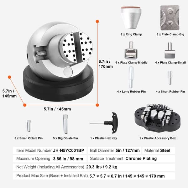 Ball Vise-Duoku-Justerverktøy for Gravering 5"-360° Rotasjon-35 Deler av Tilbehør for Edelstensinlegging