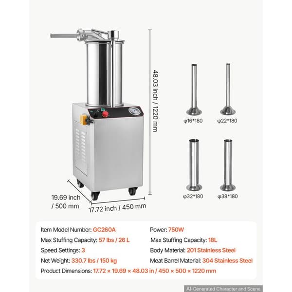 Elektrisk pølsepresser - DUOKU - GC260A - 26 L - 750 W - Rustfrit stål 304