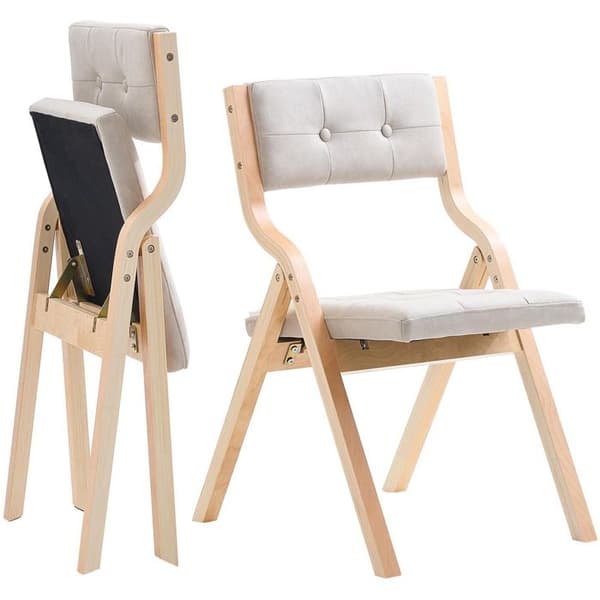 Fällbar trästol - DUOKU - ZD-2501 - Set om 2 - Beige vadderad kudde - Fällbar 180 kg beige