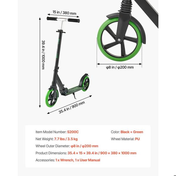 Trottinette - DUOKU - S200C - Justerbart styr - 200 mm PU hjul - Til 8 år og op Svart + Grön