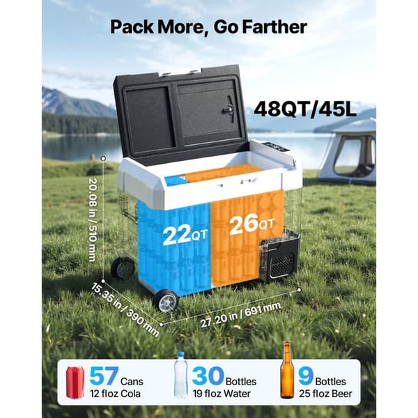 Bærbar Kompressor Køleskab 45 L-Duoku-Elkøler DC 12/24 V og AC 100-240 V, Ideel til Camping