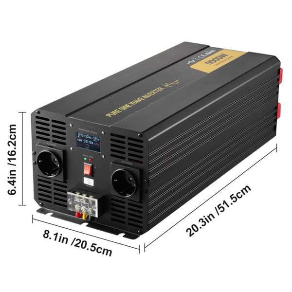 Sinusv inverter - DUOKU - TP-5000W - 5000 W - 12 V DC til 230 V AC - LCD-skærm, USB QC 3.0