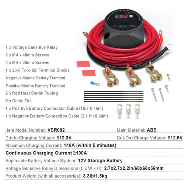 Batteriisolator Kit - DUOKU - VSR002 - 12 V - 140 A - Manuell och Automatisk