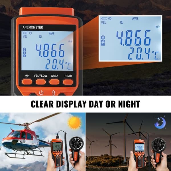 Bærbart Anemometer Split-Duoku-14℉-140℉-Digital Vindhastighedsmåler, CFM Gauge med LED-baggrundsbelysning