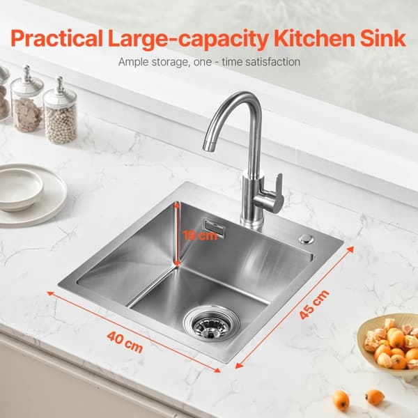 Køkkenvask - DUOKU - Model T404519RS0 - Rustfrit Stål 304 - 1 Beholder - 40 cm x 45 cm