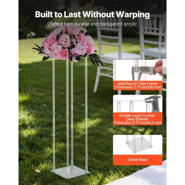 Sæt med 10 søjler i klart akryl - Duoku - 80 cm til blomsterarrangementer, perfekte til bryllupper, fødselsdage